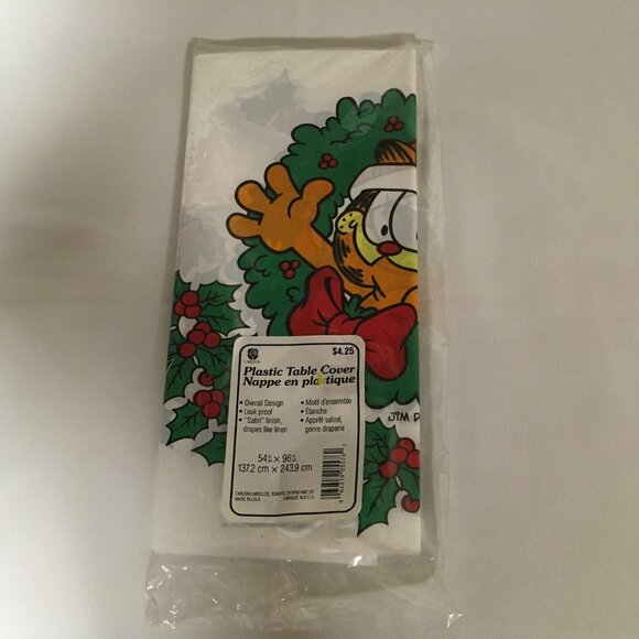Vintage Garfield Christmas Plastic Table Cover Tablecloth Garfield 54 x 96"" - Picture 2 of 2